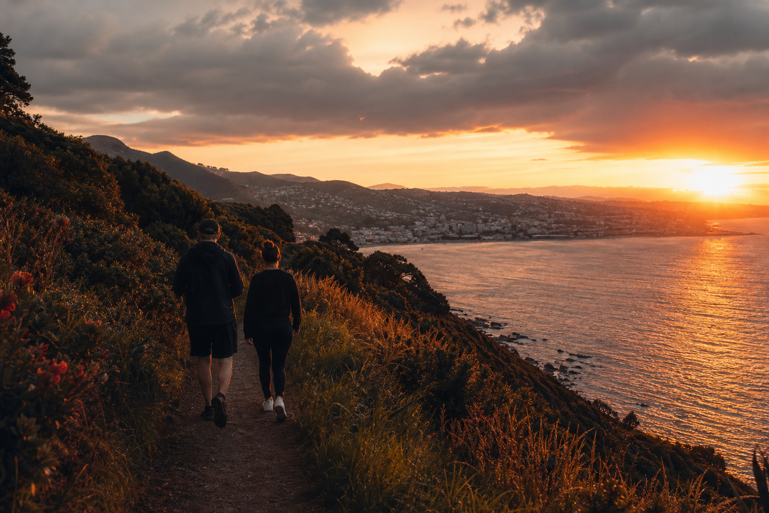 Sparknnboostin members on a Wellington coastal trail
