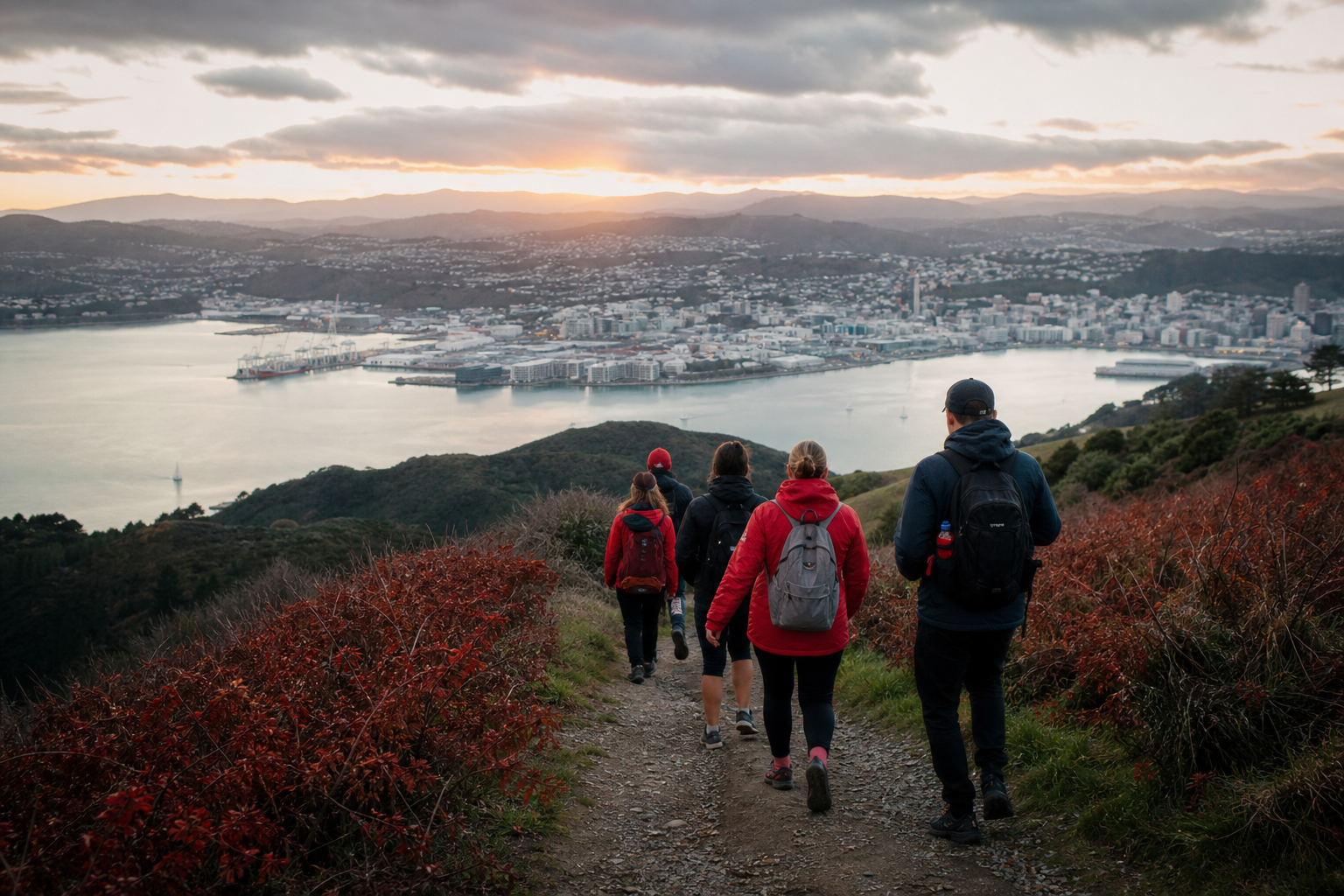 Sparknnboostin group walking on a Wellington hillside